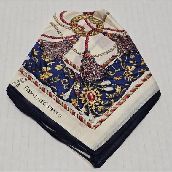 Roberta di Camerino Vintage Cotton Handkerchief Neckerchief Bandana Tassels - Picture 2 of 9